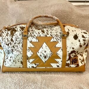 Boho Luxe Aztec Duffle Weekender Leather Cowhide Travel Bag Crossbody